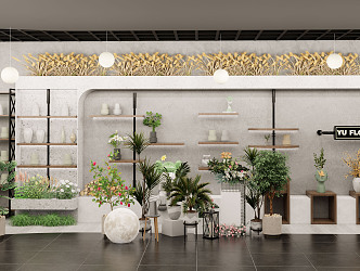 Modern flower shop florist shop green plant shopping mall store florist shop front desk flower arrangement 3d model