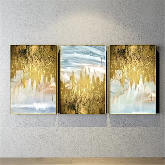 Modern abstract painting gold and silver living room abstract color block decorative painting 3d model