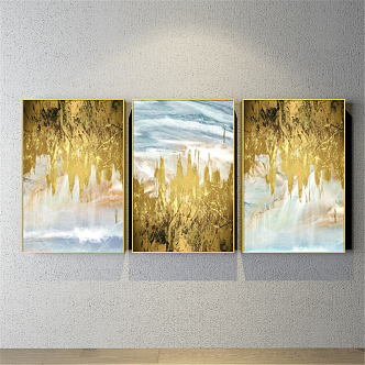 Modern abstract painting gold and silver living room abstract color block decorative painting 3d model