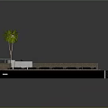 Garden Landscape Design With Swimming Pool Loungers Palm Trees And Brick Flooring