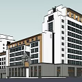 Modern Hotel Building Design With Multiple Floors White Dark Facade And Regular Window Arrangement 3d model