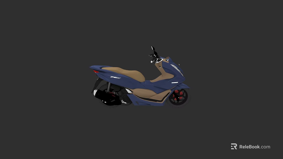 Blue And Brown Modern Scooter With Brown Seat Blue Body And Red Rims 3d model 
