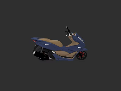 Blue And Brown Modern Scooter With Brown Seat Blue Body And Red Rims 3d model