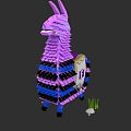 Purple Pixel Art Llama Model With Blue Black Stripes And Small Grass Stone