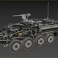 Military Green Armored Tank With Eight Wheels Mounted Weapon And Storage Boxes