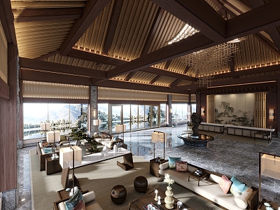 New Chinese Hall Hotel Lobby 3d model