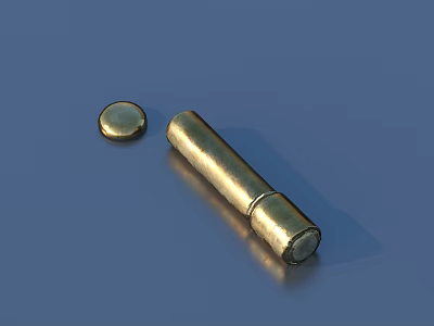 Shiny Golden Metal Objects With Cylindrical And Circular Flat Pieces On Blue Background 3d model