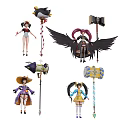 Game and Movie Characters With Diverse Costumes Weapons and Unique Hairstyles