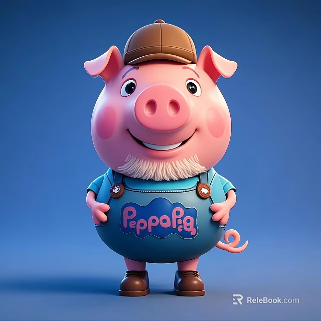 Man With Brown Hat And Beard Wearing Blue Overalls Featuring Poppopig Design 3d model 