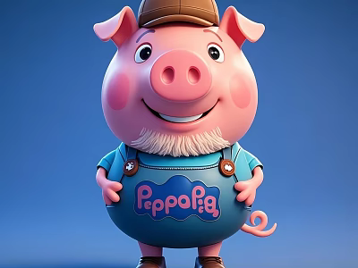 Man With Brown Hat And Beard Wearing Blue Overalls Featuring Poppopig Design 3d model