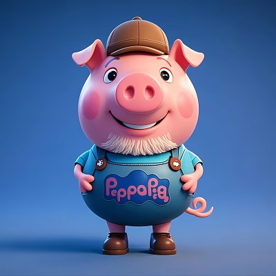 Man With Brown Hat And Beard Wearing Blue Overalls Featuring Poppopig Design 3d model