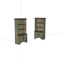 Vintage Style Turquoise Decorative Cabinets With Distressed Wood Grain And Multiple Shelves