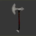 Medieval Battle Axe With Shiny Metal Blade And Red Accented Wooden Handle