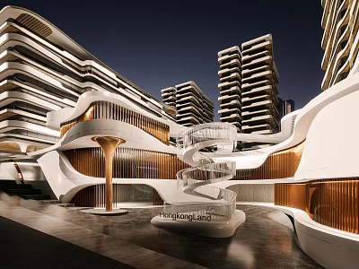 Hong Kong Land Modern Architectural Project With Spiral Staircase And Tall Buildings 3d model