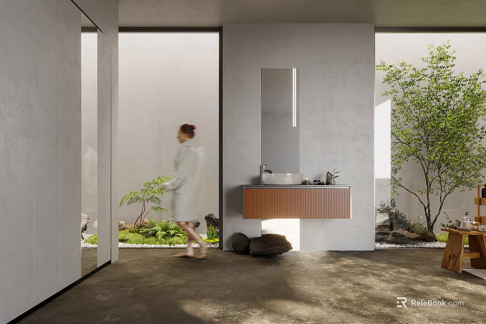 Minimalist Modern Living Room Interior With Large Windows Natural Light And Green Plants 3d model 