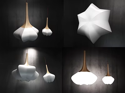 Modern Pendant Lights With White Design And Wooden Accents For Interior Decoration 3d model