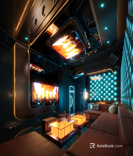 Luxury KTV Room With Neon Lights And Modern Decor 3d model 