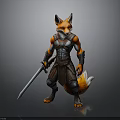 Detailed Fox Warrior 3D Model In Armor Holding Sword Dynamic Pose