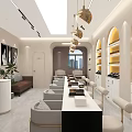Elegant Modern Beauty Hair Salon Interior With Styling Chairs Mirrors And Product Shelves