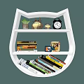 Cat Shaped Wall Cabinet With Books Toys Plants And Alarm Clock