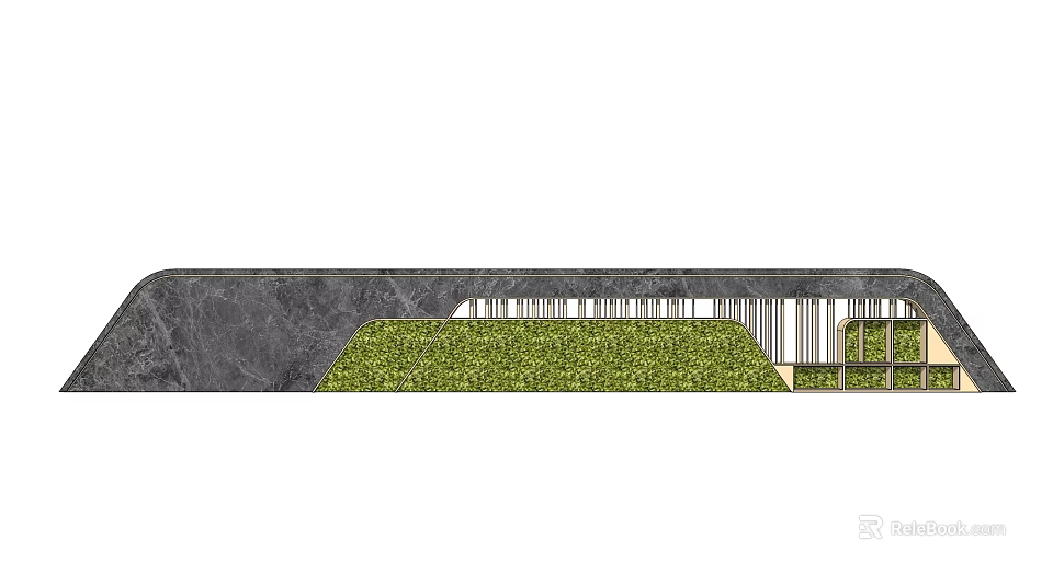 Modern Feature Wall Design With Gray Stone Surface And Green Lawn Area 3d model 