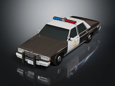 Classic Brown White Police Sedan With Blue Red Lights And Reflection 3d model
