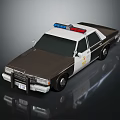 Classic Brown White Police Sedan With Blue Red Lights And Reflection