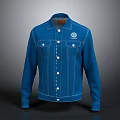Stylish Blue Denim Jacket with Front Buttons Chest Pockets and Round Logo 3d model