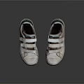 White Retro Worn Sneakers With Velcro Straps Green Label And Dirty Soles