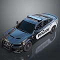 Modern Black White Police Car Featuring Roof Lights And Reflective Finish