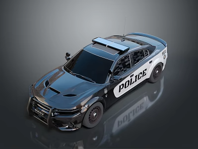 Modern Black White Police Car Featuring Roof Lights And Reflective Finish 3d model