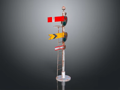 Railroad Signal Pole With Red Yellow Lights Directional Arrow And Metal Ladder 3d model
