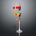 Railroad Signal Pole With Red Yellow Lights Directional Arrow And Metal Ladder