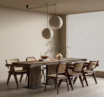 Quiet Dining Table and Chair Rattan Table and Chair Rattan Dining Chair Chandelier 3d model