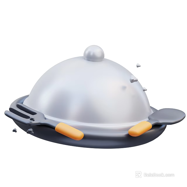 Modern Silver Cloche Kitchen Utensil with Orange Handle Base and Serving Tools 3d model 