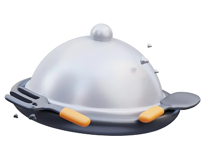 Modern Silver Cloche Kitchen Utensil with Orange Handle Base and Serving Tools 3d model