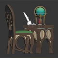 Wooden Table And Chair Set With Green Cushion Unique Design And Decorative Globe Ornament
