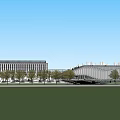 Modern Large Building With Rooftop Garden Surrounding Trees Plaza And Swimming Pool
