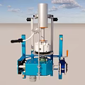 Industrial Equipment With Blue Support Frame Silver Cylindrical Tank Control Handles And Pipes