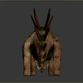 Realistic Stegosaurus Dinosaur With Red Plates Green Moss Gray Background And Reflective Ground