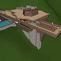 Modern Cliffside Building With Stone Wall Wooden Platform And Green Hills