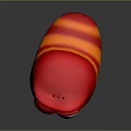 Cartoon Red Worm Character With Orange Stripes And Big Eyes