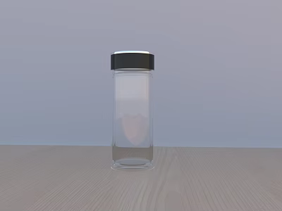 Transparent Cup With Black Lid On Wooden Table Against Light Blue Background 3d model