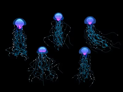 Banquet Hall With Glowing Purple Blue Jellyfish Decorations And Lights 3d model