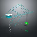 Blue 3D Mechanical Framework Structure With Ladder Hanging Green Component And Cables