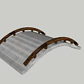 Traditional Stone Arch Landscape Bridge with Wooden Railings and Gray Deck