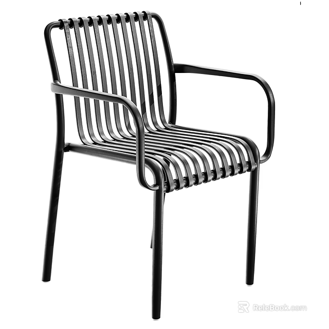 Modern Metal Frame Leisure Chair With Striped Backrest And Armrests Design 3d model 