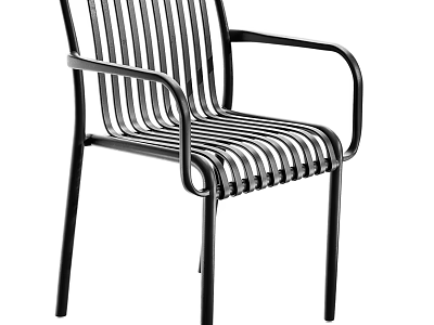 Modern Metal Frame Leisure Chair With Striped Backrest And Armrests Design 3d model