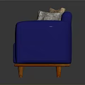 Stylish Blue Sofa With Two Patterned Cushions And Wooden Legs For Living Room
