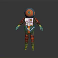 Detailed Futuristic 3D Sci Fi Character In Orange Blue Suit With Back Equipment